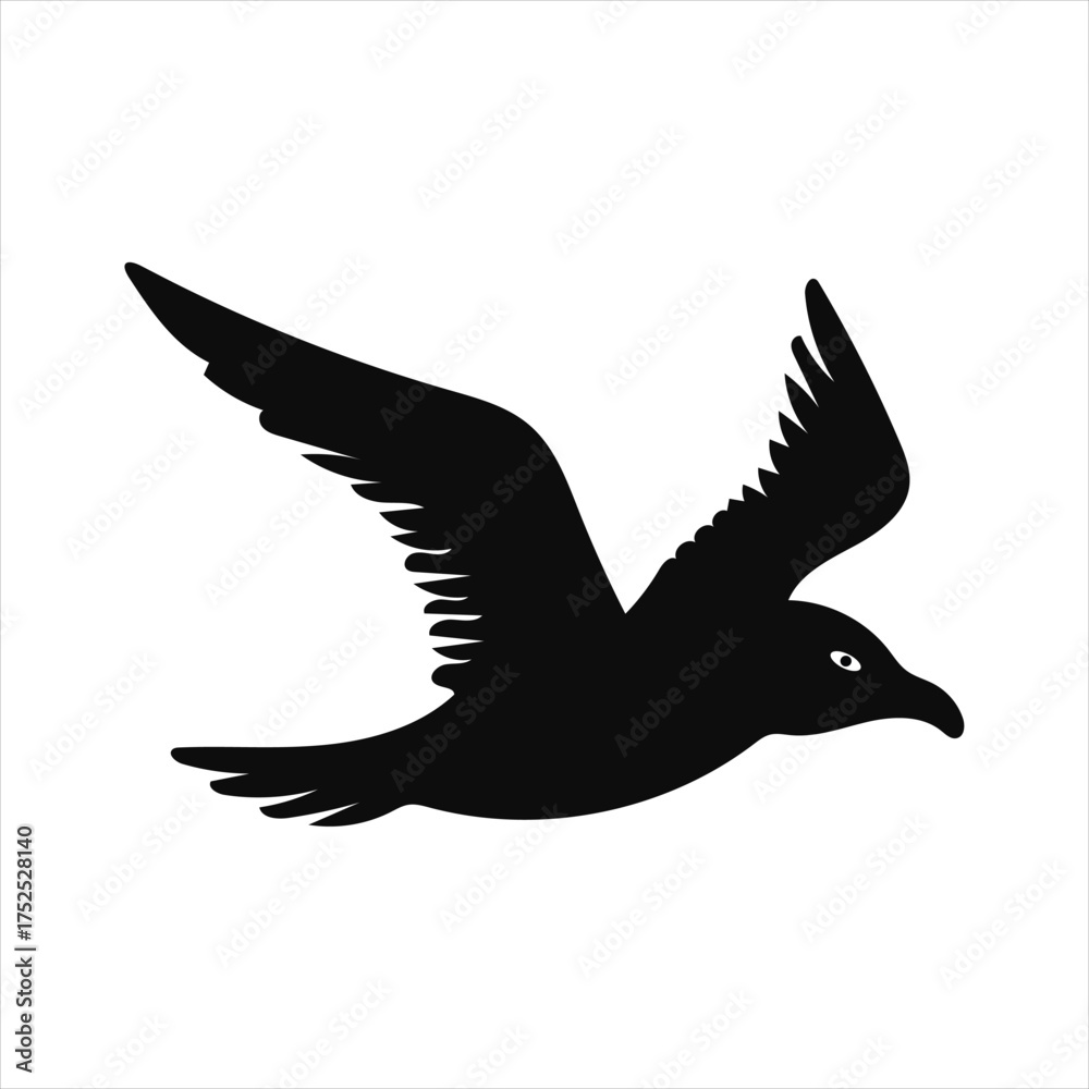 Obraz premium Black Silhouette of a Seagull Flying in the Sky - Vector Illustration