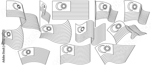 Vector illustration of a set of Malaysian flag line drawing
