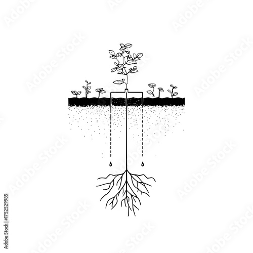 Illustration of plant growth with irrigation system for gardening agriculture and farming concept design art drawing