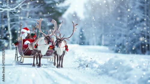 Christmas Sleigh and Reindeer: Iconic Symbols of Holiday Magic – Showcasing Festive Designs, Snow-Dusted Details, and Whimsical Charm for Christmas Decor, Greeting Cards, and Seasonal Displays, Captur