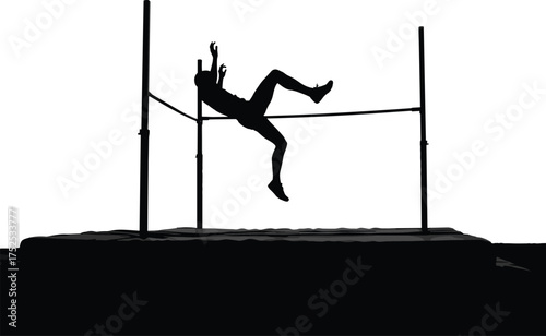 High jump silhouette, track and field athletics, athlete clearing bar, sports action illustration, dynamic motion study, competition performance art, Olympic event design