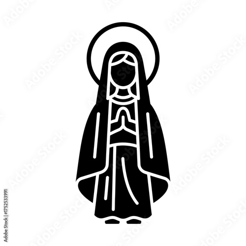 Saint Mary glyph icon representing holy mother and religious faith