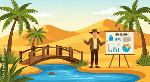 Desert oasis presentation: infographic on water percentage for sustainable growth