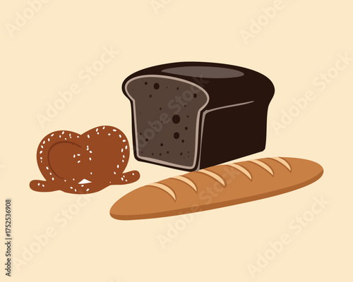 Simple Chocolate Loaf or dark fruitcake with a slice of apple, a rich and moist sweet bread for dessert - Vector Illustration