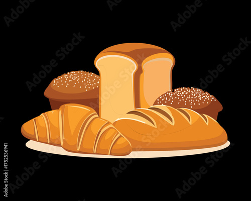 Simple sliced Sandwich Loaf with a whole round bread, a wholesome illustration of daily food essentials and baking - Vector Illustration