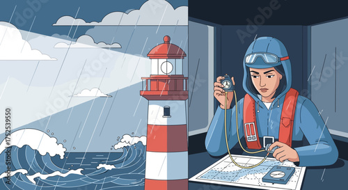 Navigating the Storm: Lighthouse Keeper's Vigilance During Inclement Weather