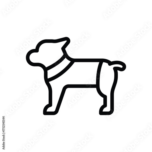 A lineart dog with collar stands in profile. editable line icon
