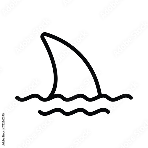 A shark fin pokes out of the water illustrated with a minimalist design. editable line icon