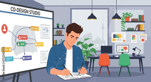 Creative Entrepreneur Planning Strategy in a Bright and Modern Co-Design Studio Space