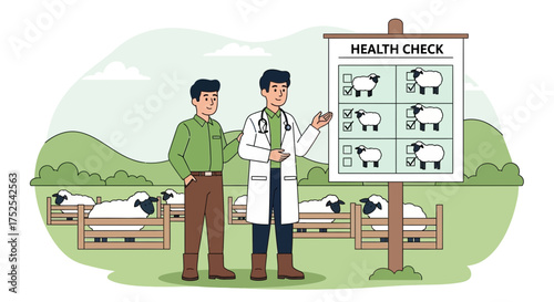 Veterinary professional conducting a health check for sheep at the farm yard