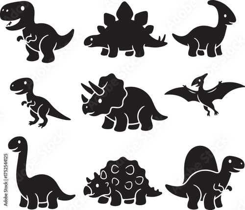 Ancient Giants Silhouettes: A captivating collection of dinosaur silhouettes, each a unique echo of prehistoric giants, bringing the age of reptiles back to life with simplicity and charm.