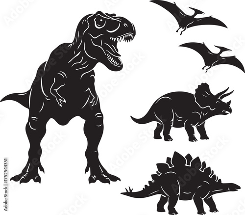 Prehistoric Silhouette: A collection of dinosaur silhouettes in an artistic, monochromatic display, evoking the ancient world.