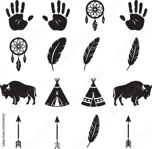 Native American Icons: A collection of iconic Native American symbols, representing spirituality, protection, and connection to nature. Evokes a sense of tradition and cultural richness.