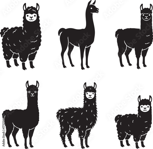 Llama silhouettes Collection: A compilation of artistic llama silhouettes, each capturing the grace and unique stance of these endearing creatures. A versatile resource for design projects.