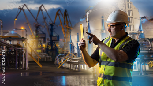 Worker in safety vest and h...