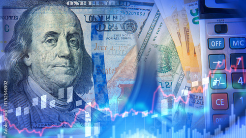 Close-up of US dollars, eur...