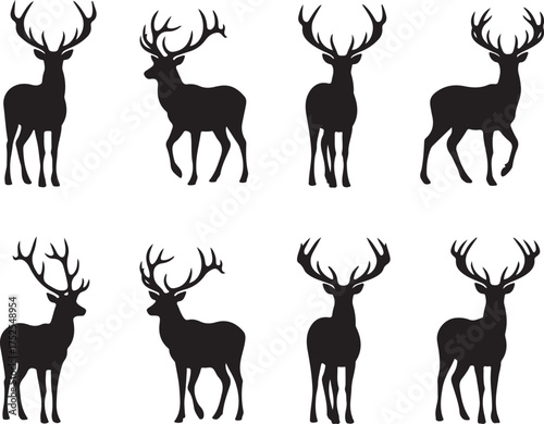Deer Silhouettes: A collection of elegant deer silhouettes in various poses and stances, ideal for design projects or adding a touch of nature's grace.