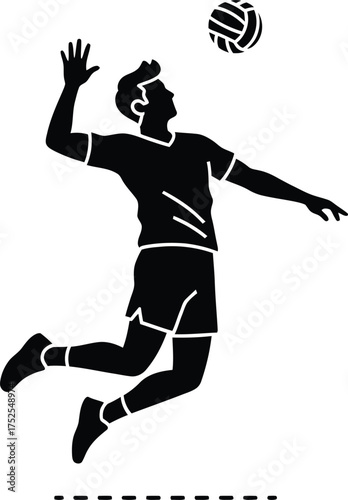 Silhouette of a male volleyball player spiking the ball in mid air