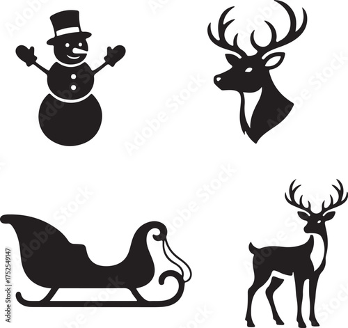 Festive Icons: Collection of winter and holiday-themed black and white silhouettes. The scene invites a festive feel. 
