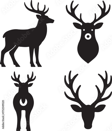 Deer Silhouette Collection: A striking set of deer silhouettes in various poses, perfect for adding a touch of elegance and wilderness to any design.