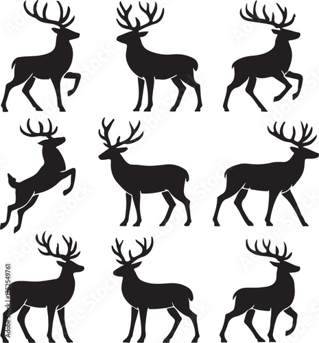 Deer Silhouette Collection: An exquisite collection of deer silhouettes, capturing the graceful form and iconic antlers of these majestic creatures, perfect for design projects.