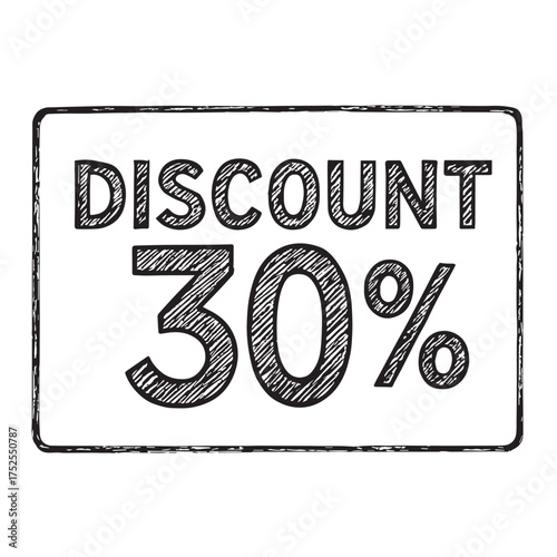 Vector graphic featuring “DISCOUNT 30%” and “SALE PROMO” in elegant black and white layout, ideal for banners, flyers, and promotional branding.