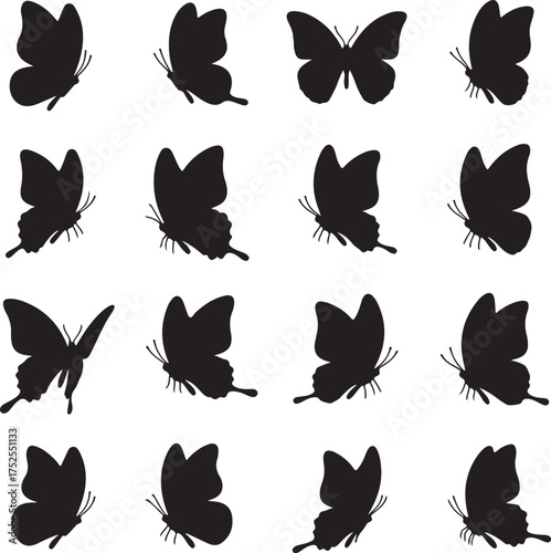 Monochrome Butterfly Silhouette: A collection of butterfly silhouettes in various poses, captured in a clean monochrome palette, offering a touch of elegance and artistic flair.