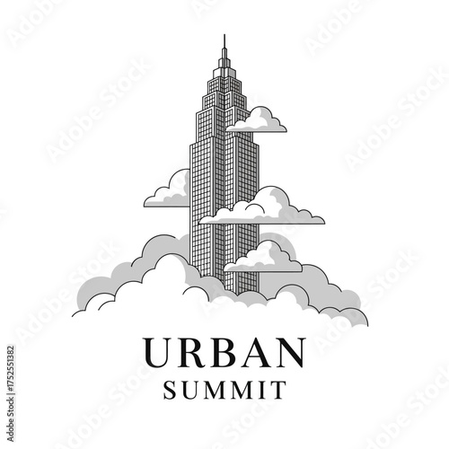 Skyscraper in the Clouds Urban Summit Vector Illustration