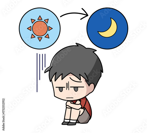 一日中落ち込んでいる男子のイラスト