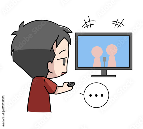 テレビを見ても楽しくない男子のイラスト