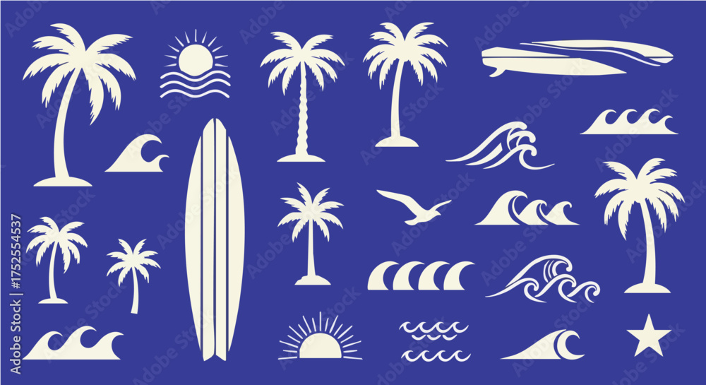 Obraz premium Tropical Beach Elements Vector Illustration.