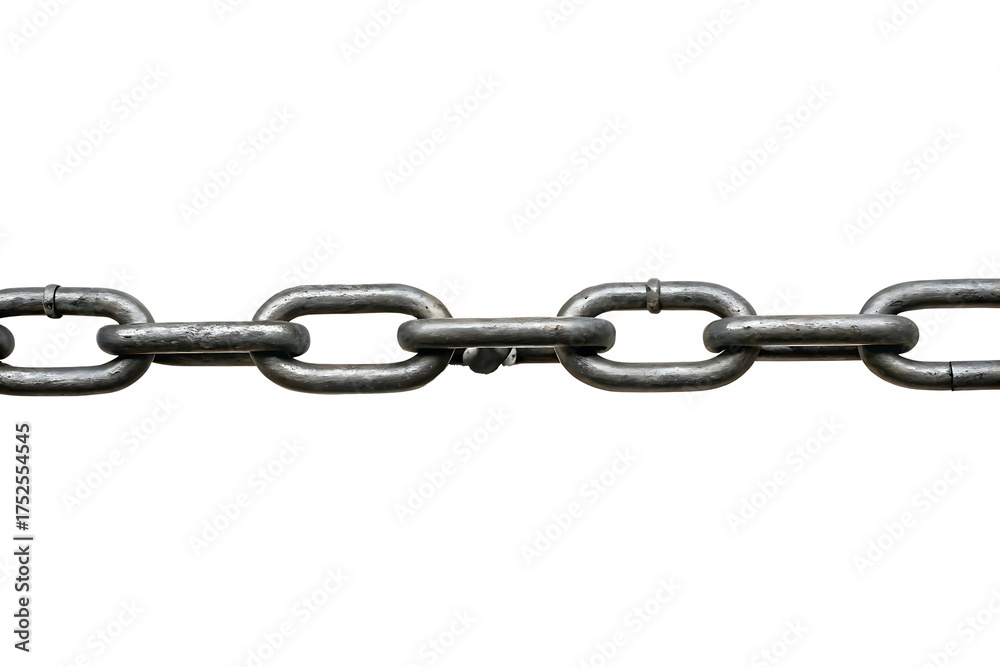 Fototapeta premium Strong Metal Chain Link Connecting Sections of Metallic Security Durable Element with Black Background Close Up View