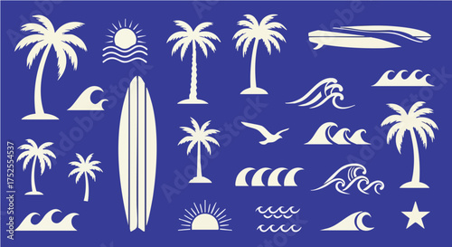 Tropical Beach Elements Vector Illustration.