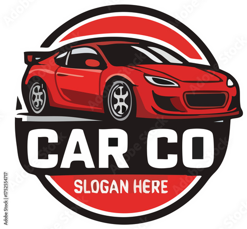 Dynamic Red Sports Car Logo for Automotive Business.