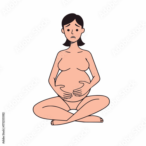 Pregnant Woman Experiencing Discomfort Sitting Down Holding Her Belly