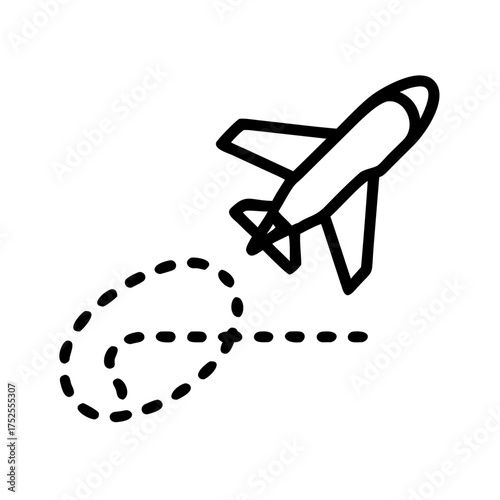 Airplane taking off with dotted line path