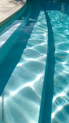 Sparkling pool water reflects sunlight in an inviting summer scene, perfect for relaxation and vacation vibes, or a refreshing swimming pool escape