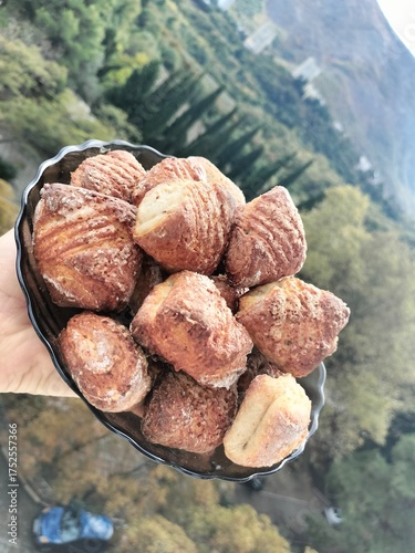 Wallpaper Mural homemade cakes. cookies on a platter in close-up. cooking. beautiful background, mountain landscape, nature Torontodigital.ca