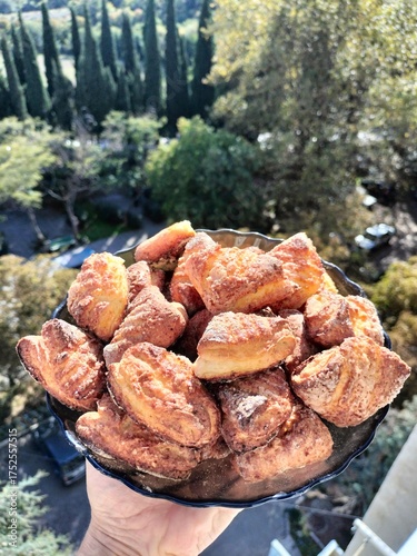 Wallpaper Mural homemade cakes. cookies on a platter in close-up. cooking. beautiful background, mountain landscape, nature Torontodigital.ca