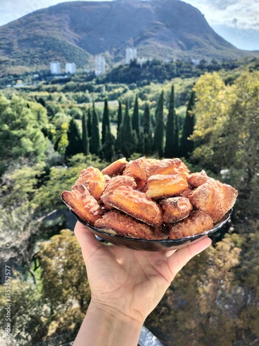 Wallpaper Mural homemade cakes. cookies on a platter in close-up. cooking. beautiful background, mountain landscape, nature Torontodigital.ca
