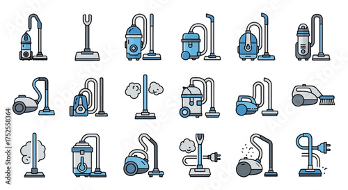 A collection of various vacuum cleaner illustrations, showcasing different designs and types.
