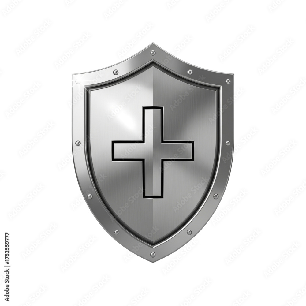 Fototapeta premium Metallic Shield Icon Isolated on Transparent Background