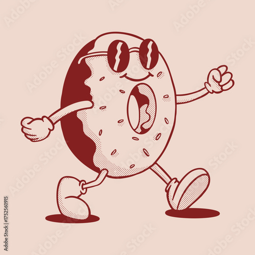 retro donut cartoon character with smile face