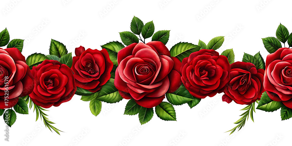 Naklejka premium Exquisite Red Roses Border on Black Background Floral Design for Valentines Day and Romantic Occasions
