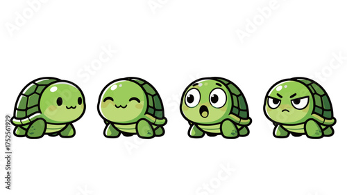 Adorable cartoon turtle emoji set with different happy, surprised, and angry expressions