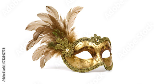 Yellow carnival mask on white background