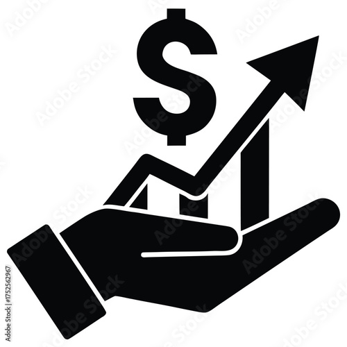 Black hand holding dollar sign with upward trending graph