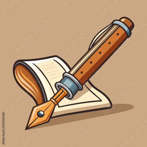 A fountain pen with the nib poised over a paper document