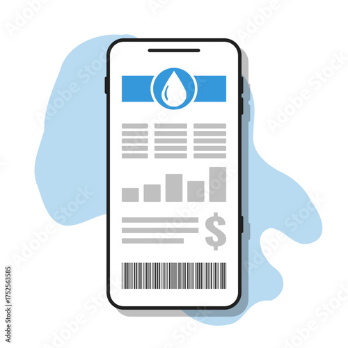 water electronic bill displayed on smartphone screen, mobile app online payment vector illustration