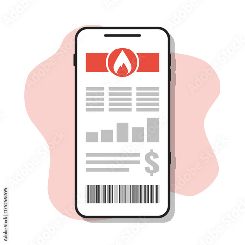 heat or gas electronic bill displayed on smartphone screen, mobile app online payment vector illustration